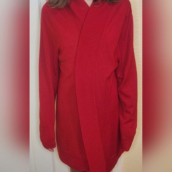 TALBOTS L 100% PURE MERINO WOOL Lngslv Knit Cranberry Women's Opened Cardigan - Picture 1 of 9